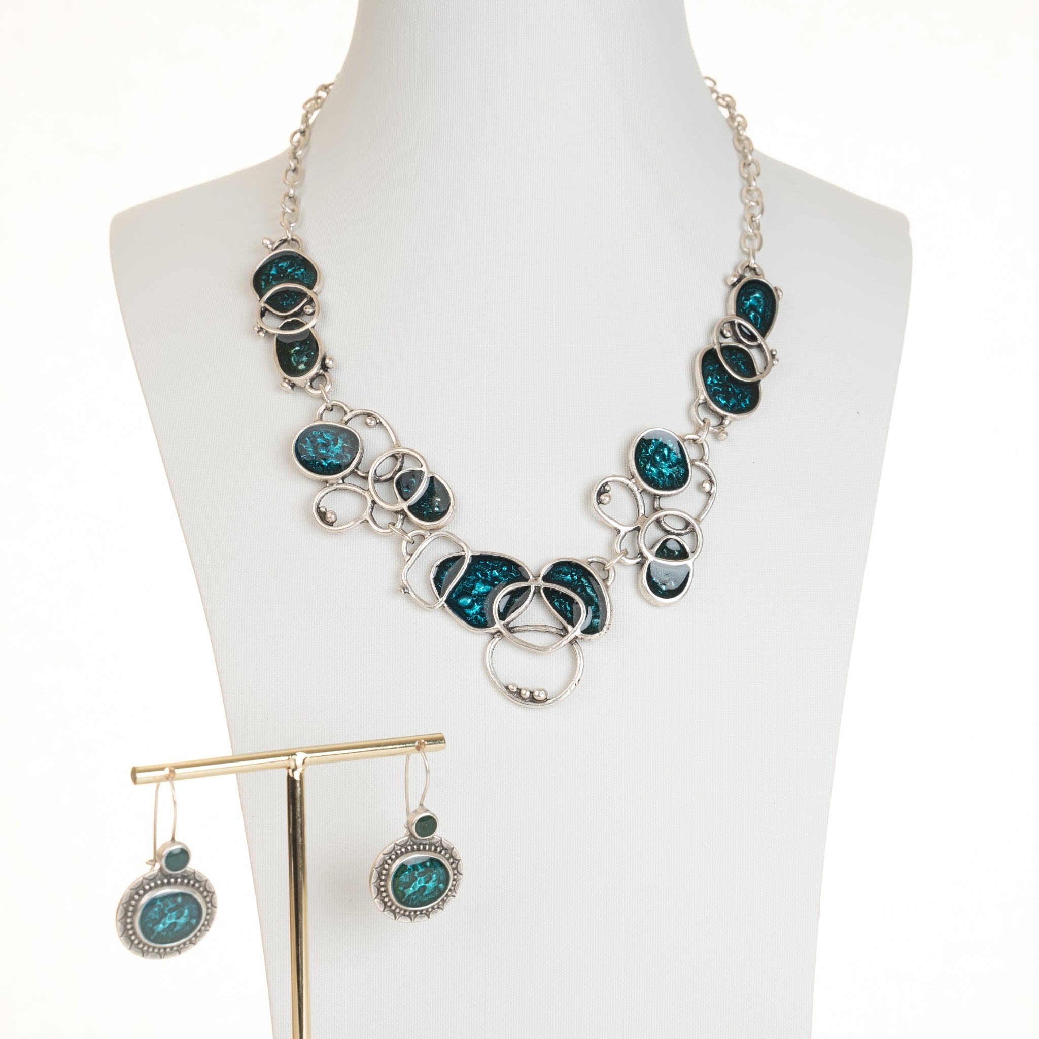 Euphoria Blue Necklace and earrings Set - Cherry Blossom