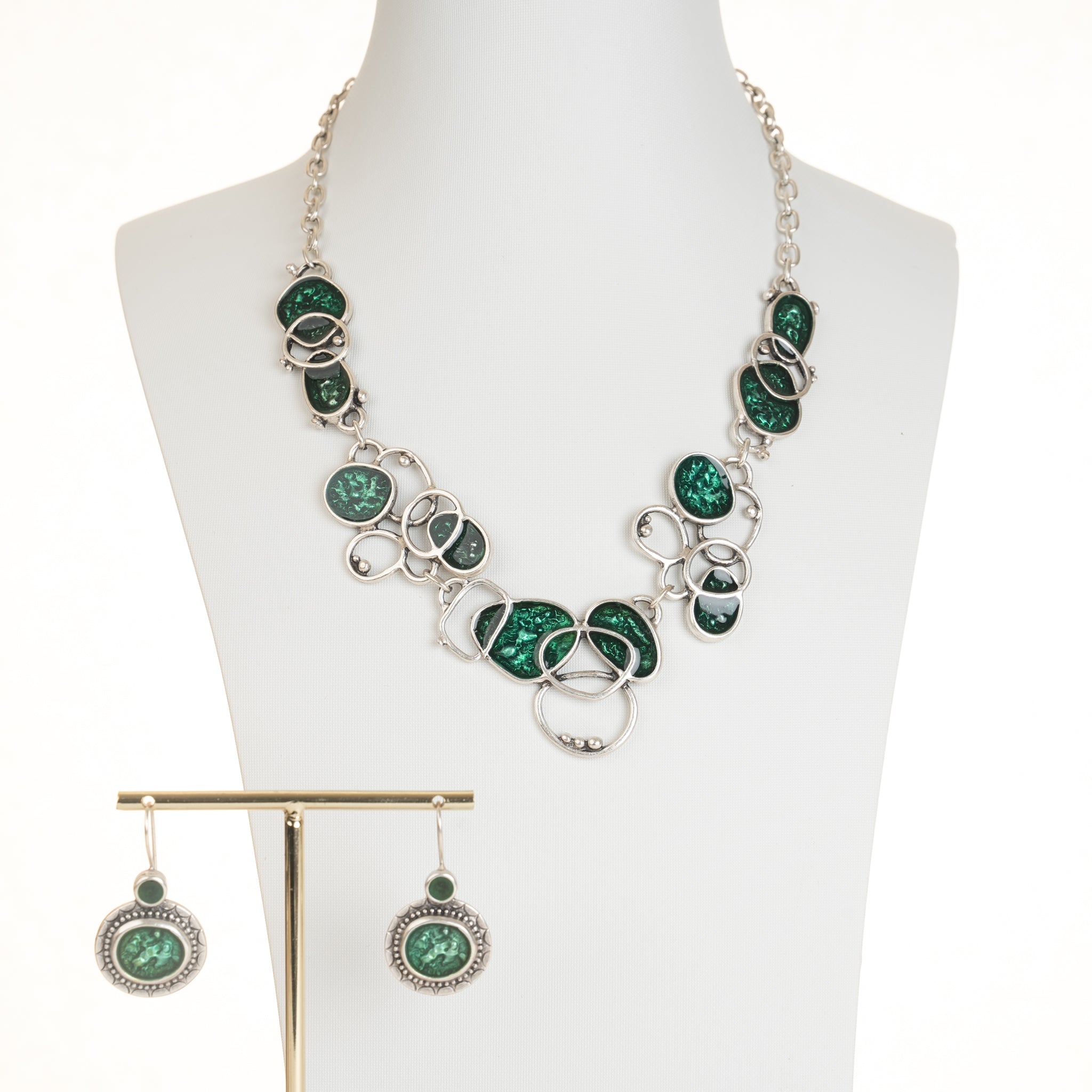 Euphoria Green Necklace and Earrings Set - Cherry Blossom