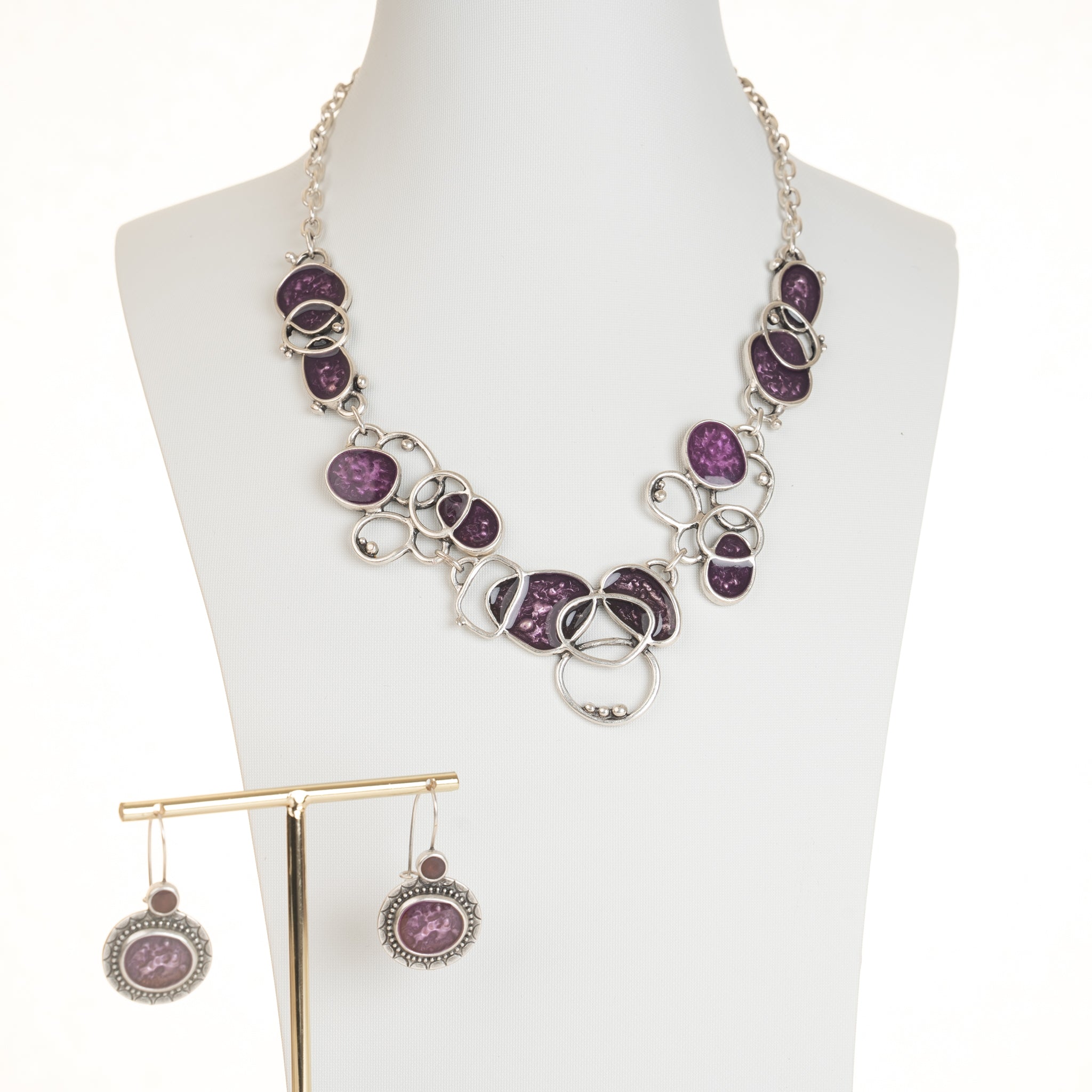 Euphoria Purple Necklace and Earrings Set - Cherry Blossom